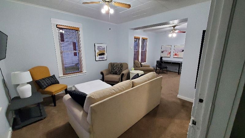 The room adjacent has a desk. We've got Wi-Fi, so it's a great place to work, study, play, or shop. ;)
