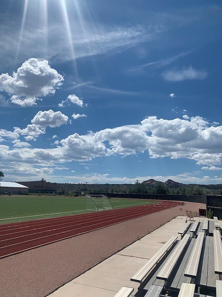 Athletic field and track just down the hill from our home.