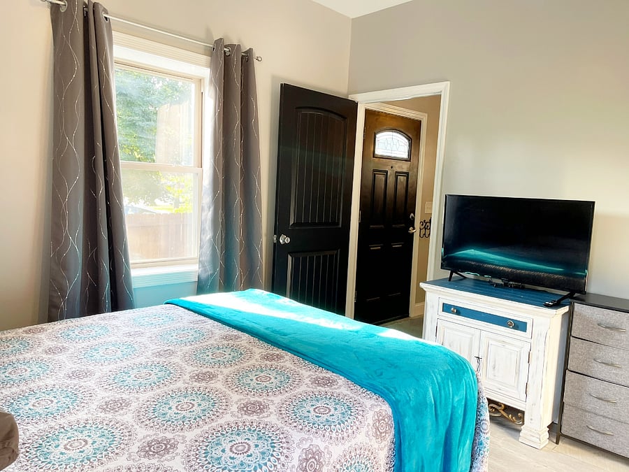 Bedroom with new, queen sized memory foam mattress