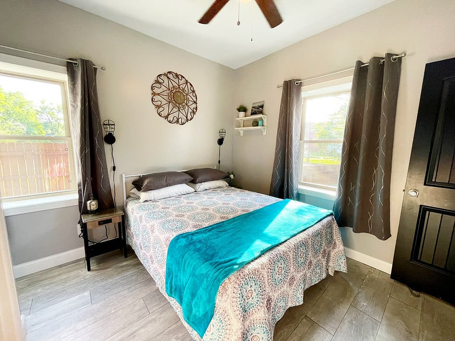 Bedroom with new, queen sized memory foam mattress