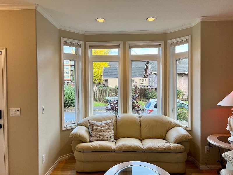 comfy couch with Bay windows