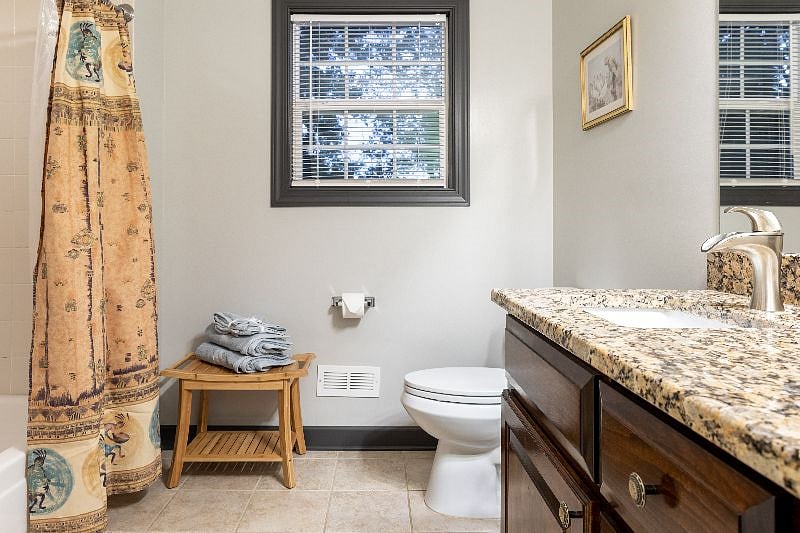 Main hall bathroom and vanity with double sinks