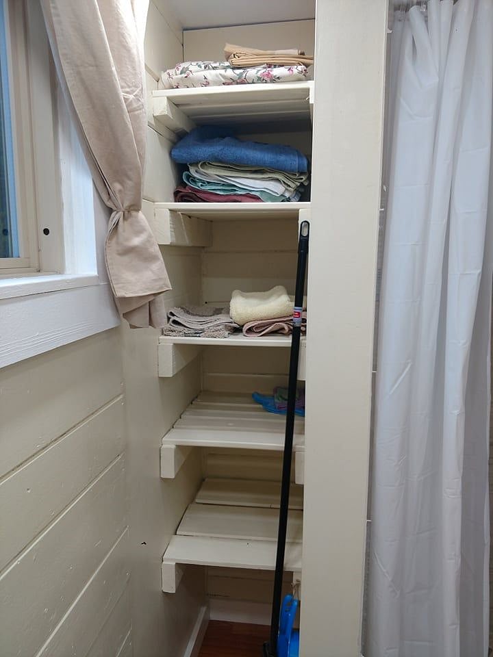 Shelves in bathroom.