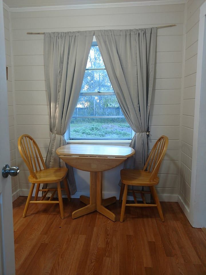 Dining table and chairs.