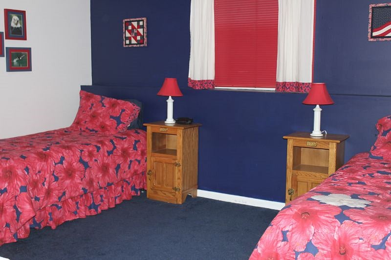American room with two twin beds