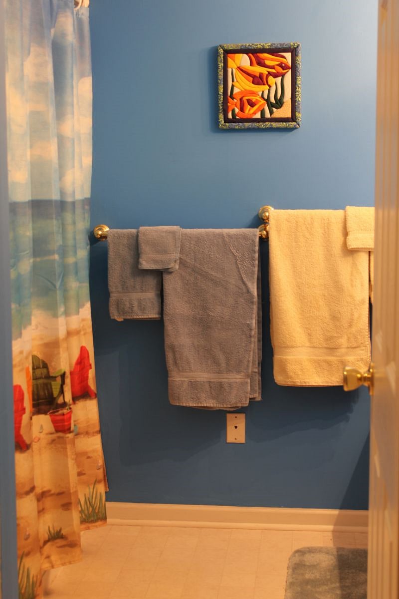 Large bathroom with tub and shower