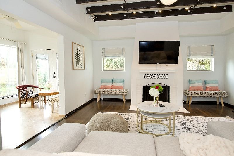 Living room with a comfortable sectional and TV