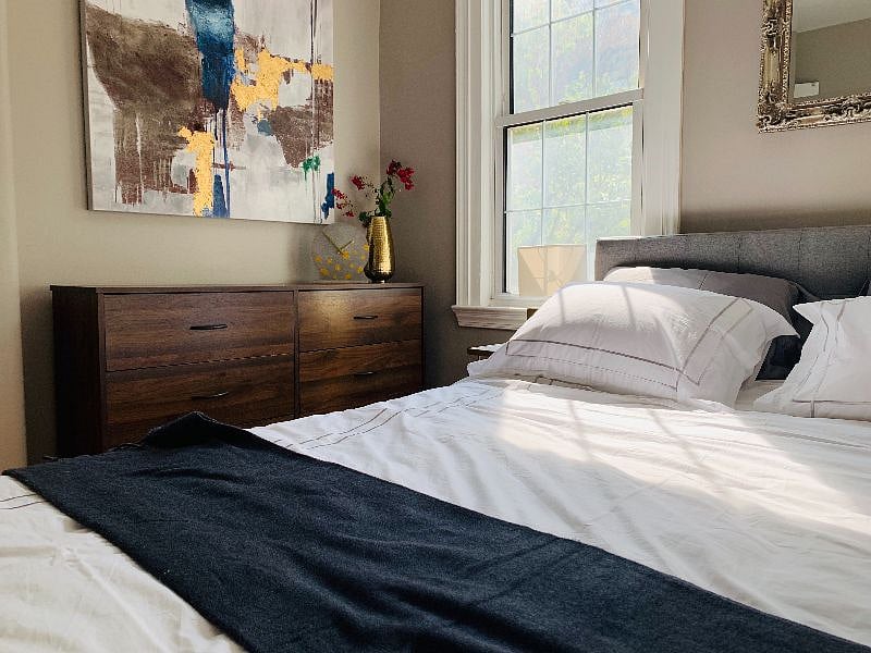 Master bedroom with comfortable queen-size bed