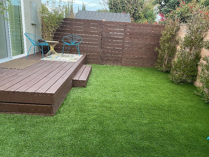 Enclosed and private back yard off the bedroom.