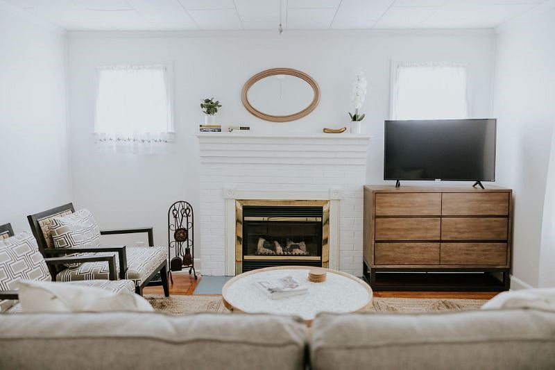 Living Room has Roku smart TV (fireplace is decorative only)