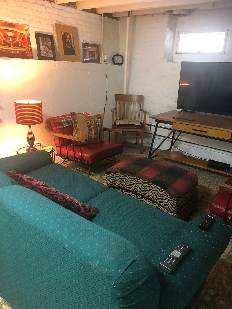 Always wanted a man cave and got one. Cool place to binge watch Netflix or catch post season NFL