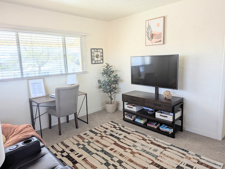 Desk and TV in living room