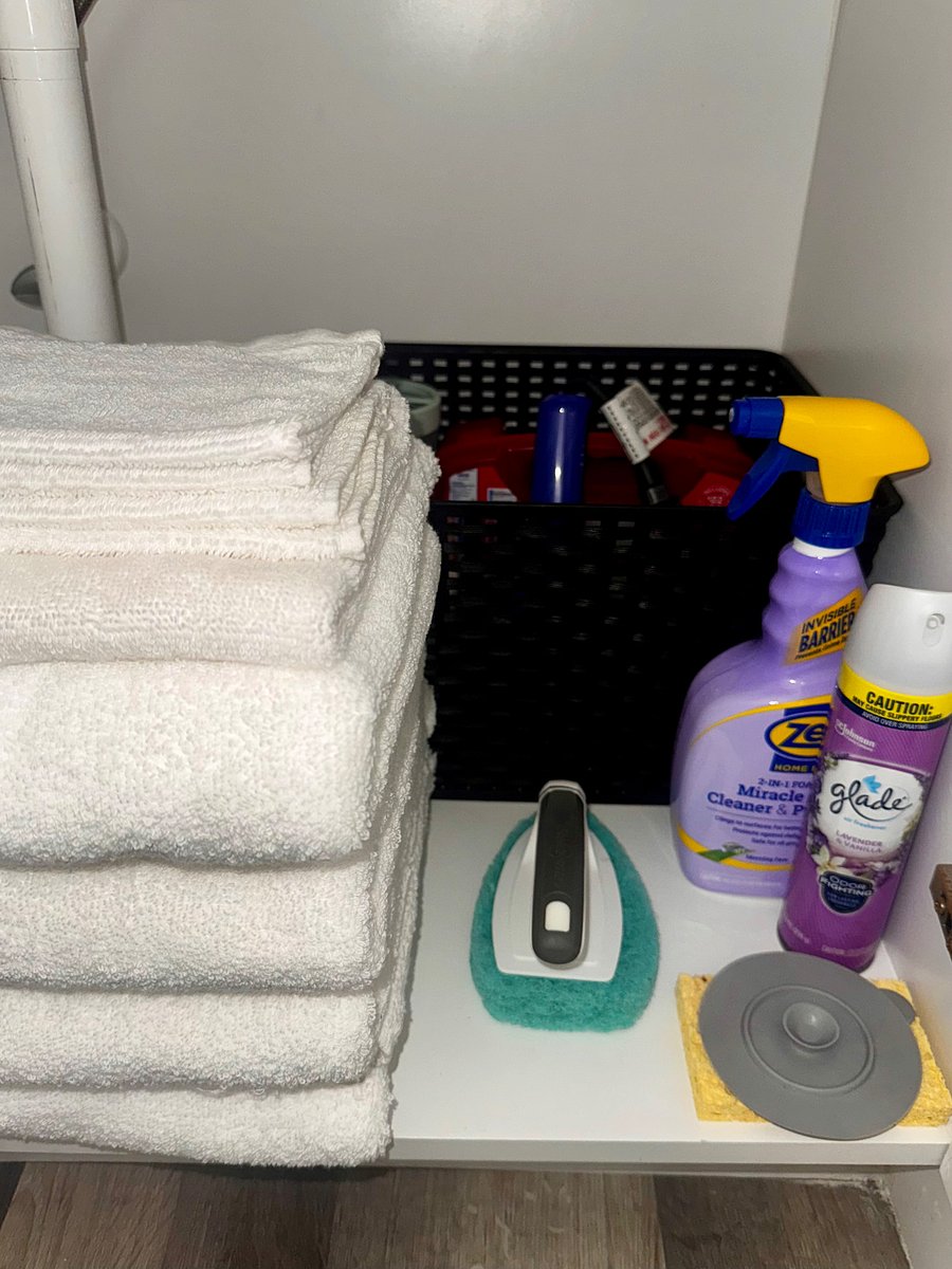Under the sink, youll find a variety of supplies that past guests have found helpful, along with essentials to help you keep the apartment clean and tidy during your stay. Weve stocked the apartment with 4 bath towels, 4 washcloths, and 2 hand towels for your use. Additionally, dish soap, hand soap, Swiffer refills, paper towels, toilet paper, and laundry supplies are all provided and should last up to two weeks, depending on usage.