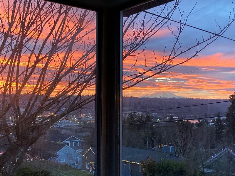 View of Mt Rainier from kitchen window