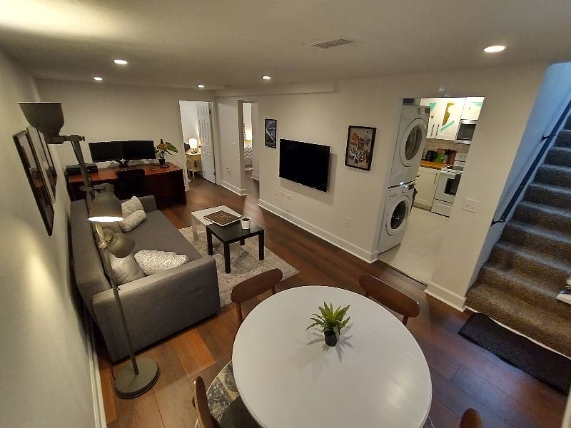 Dining area, living area, office area