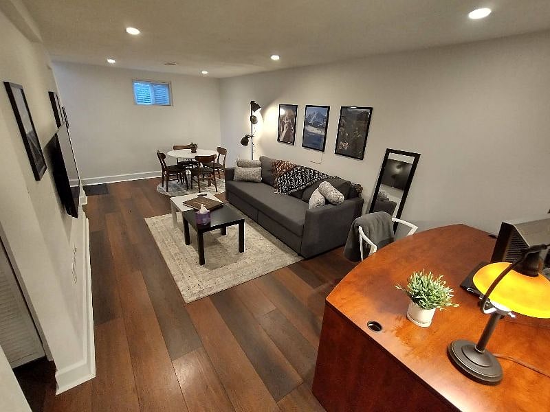 Dining area, living area, office area
