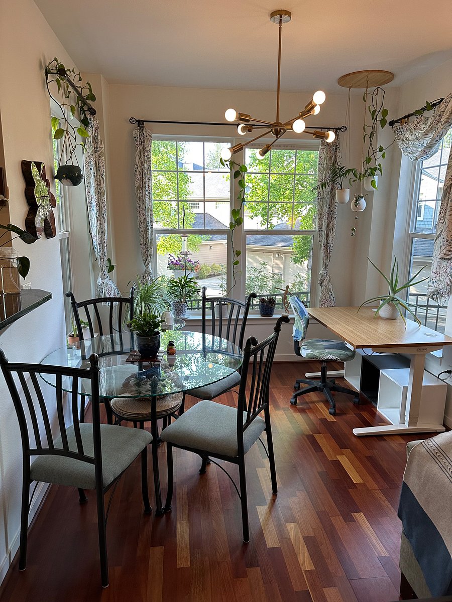 Dining table can be moved over to better seat 4 people if you have guests. 