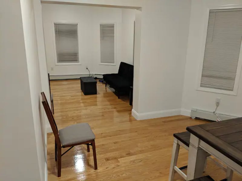 View of living room from dining room (I wasn't kidding about the nearly 1200 sq feet of space in the unit!).