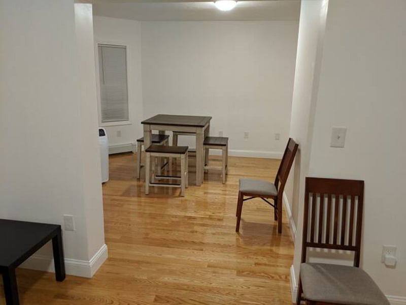 View of huge dining room from living room.   The Gibson dining room set is solid mahogany.