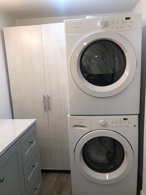 Linen Closet and Stackable Washer Dryer