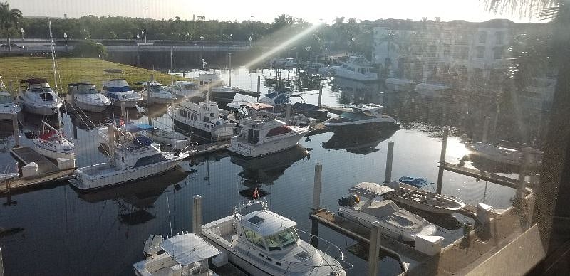 The marina view on the back side and the pool view from windows on opposite side.