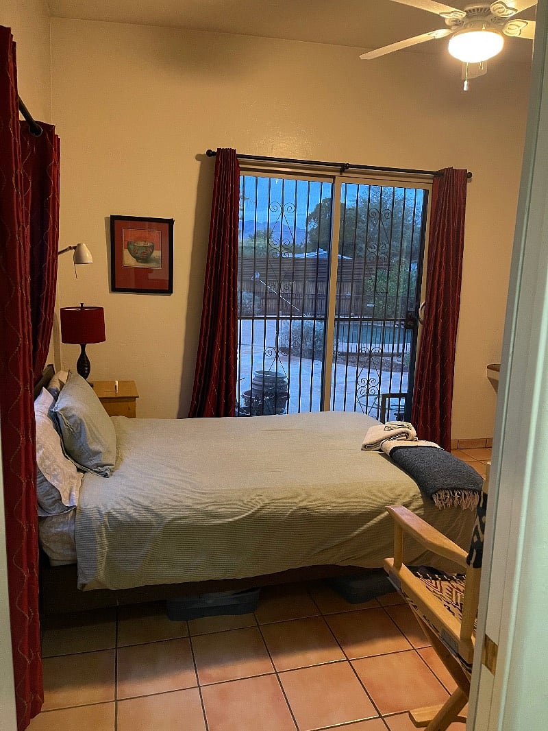 security doors on bedroom slider leading out to back yard pool
