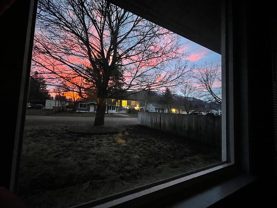 A new day begins looking out the living room window towards the gateway to Glacier National Park. And new pictures will soon be posted of the upgrades to our home!