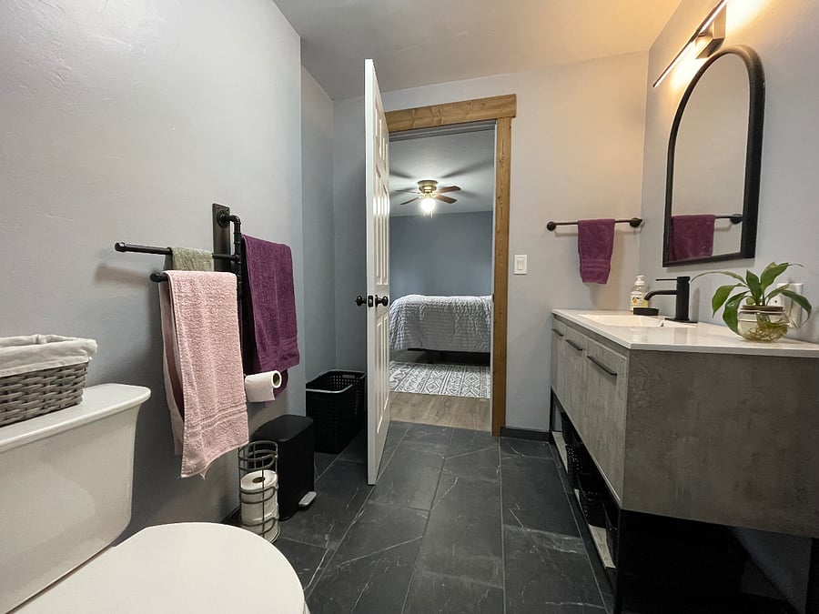 Bathroom entry into master bedroom. 