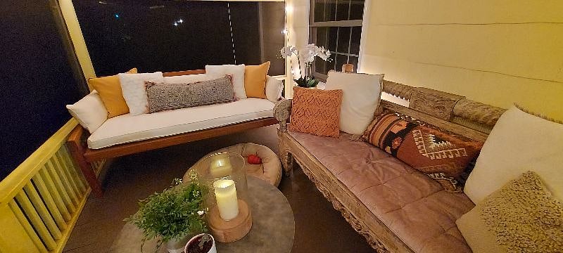 The screened in porch by night
