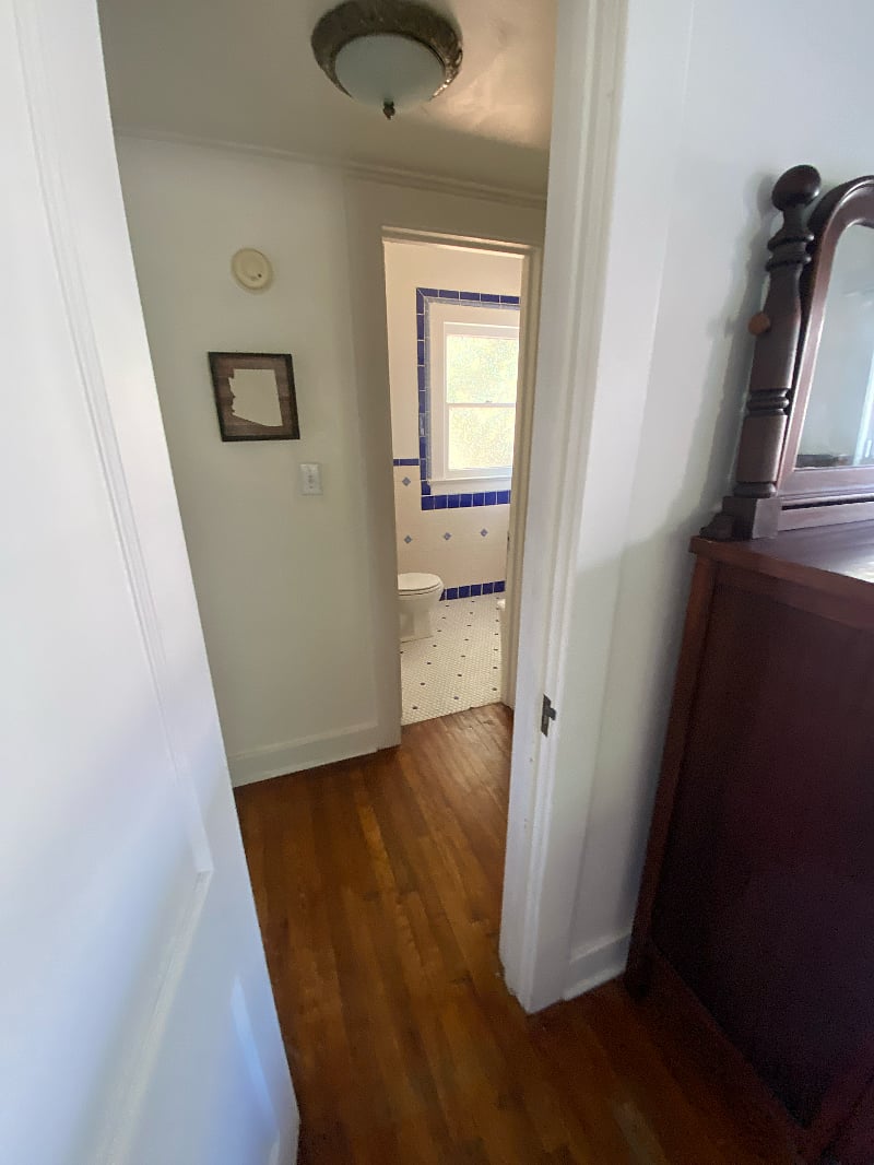 from main bedroom looking into bathroom
