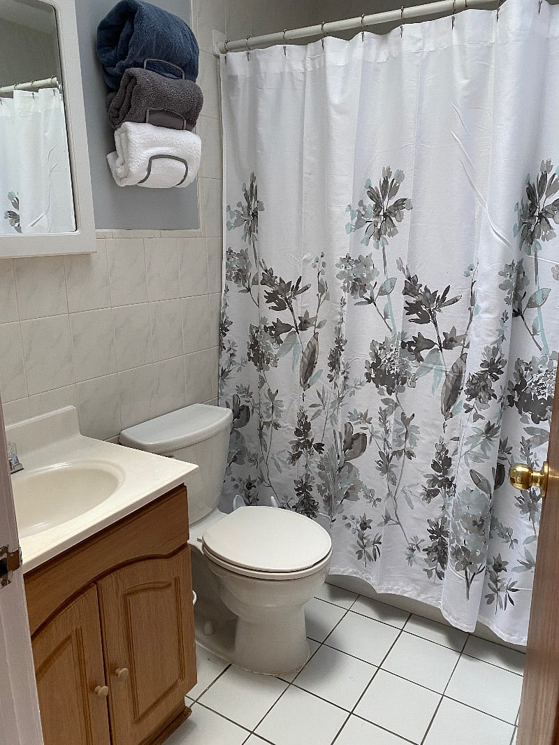 Bathroom with tub and shower. Skylight