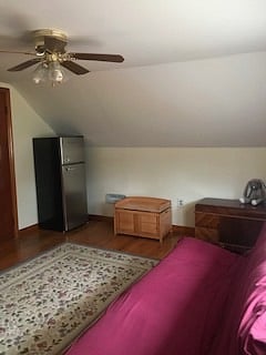 Refrigerator with freezer and closet in 2nd room. 