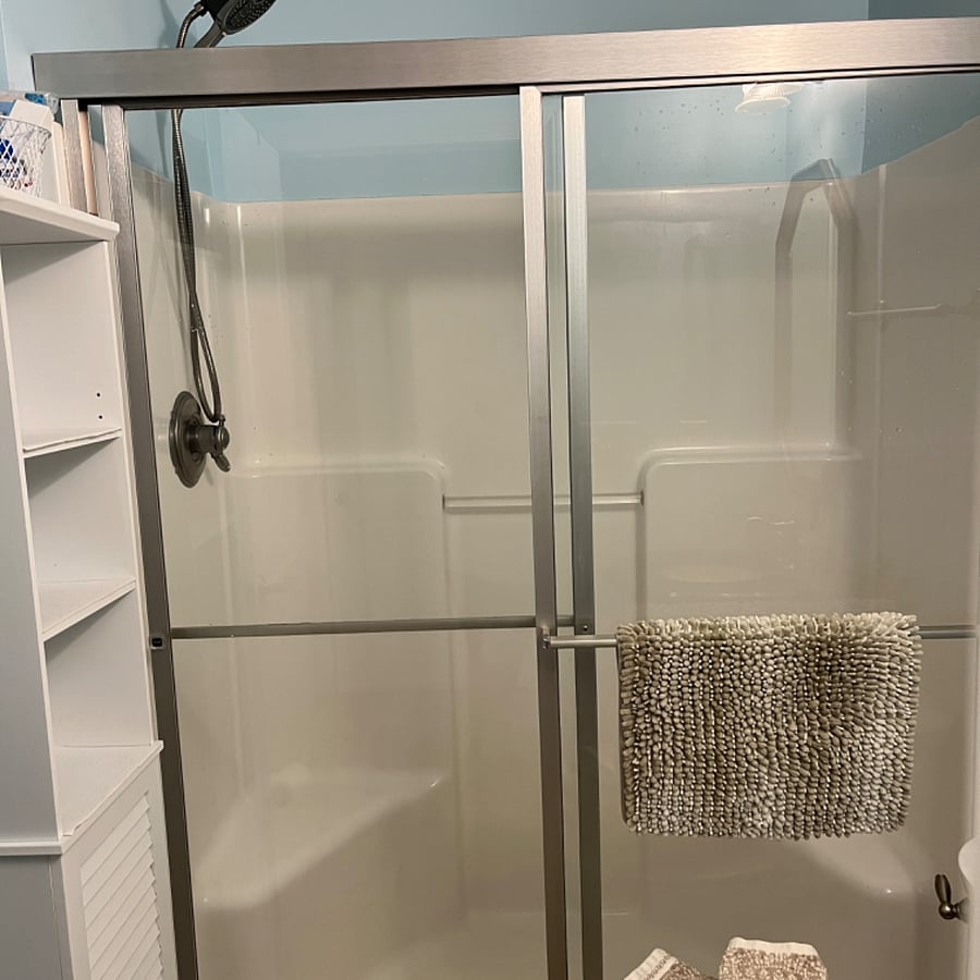 Walk-in shower and bathroom storage