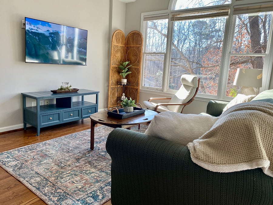 Telescopic wall mounted tv so you can be comfortable from anywhere in the room.