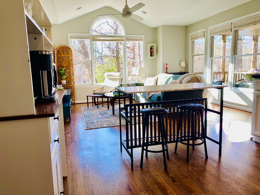 Look at that natural view! You'll feel like you are in a tree house. The home sits high overlooking a cul-de-sac so it's quiet and peaceful. 