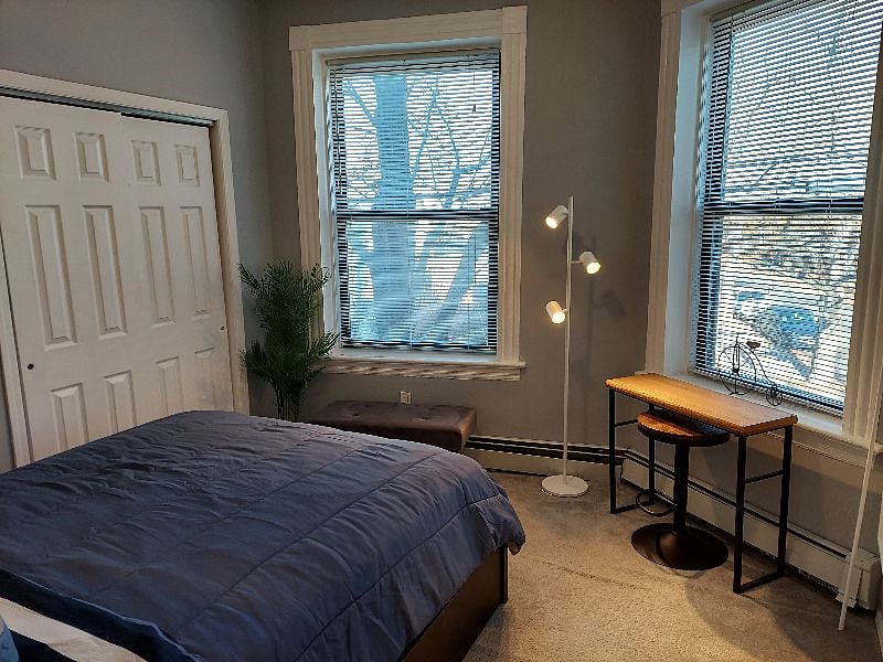 Workspace with desk/stool; ottoman available as well
