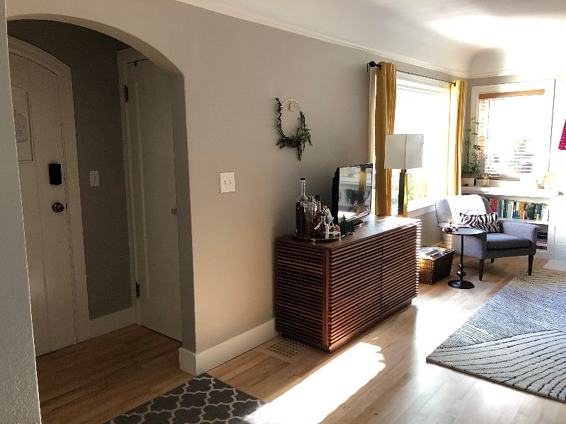 Hand built walnut credenza from same tree as coffee table in living room.