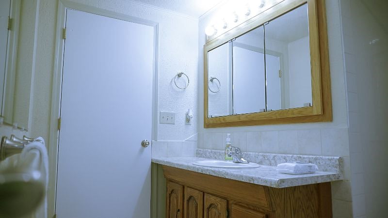 Bathroom door (view from toilet seat).