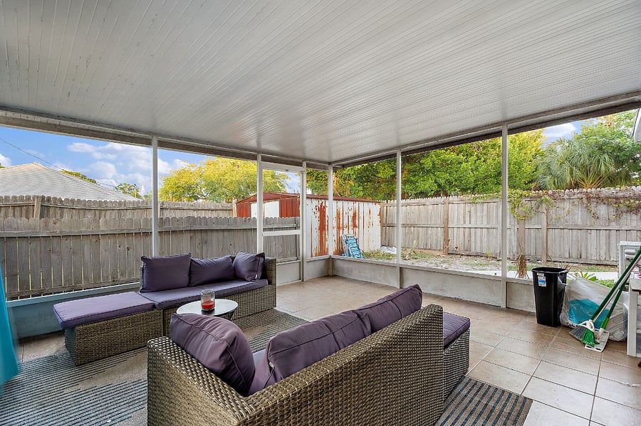 Patio furniture, it is screened in and private to you