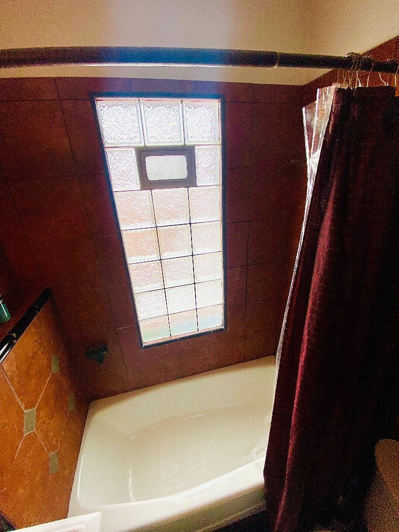Glass block bathroom window provides light and privacy