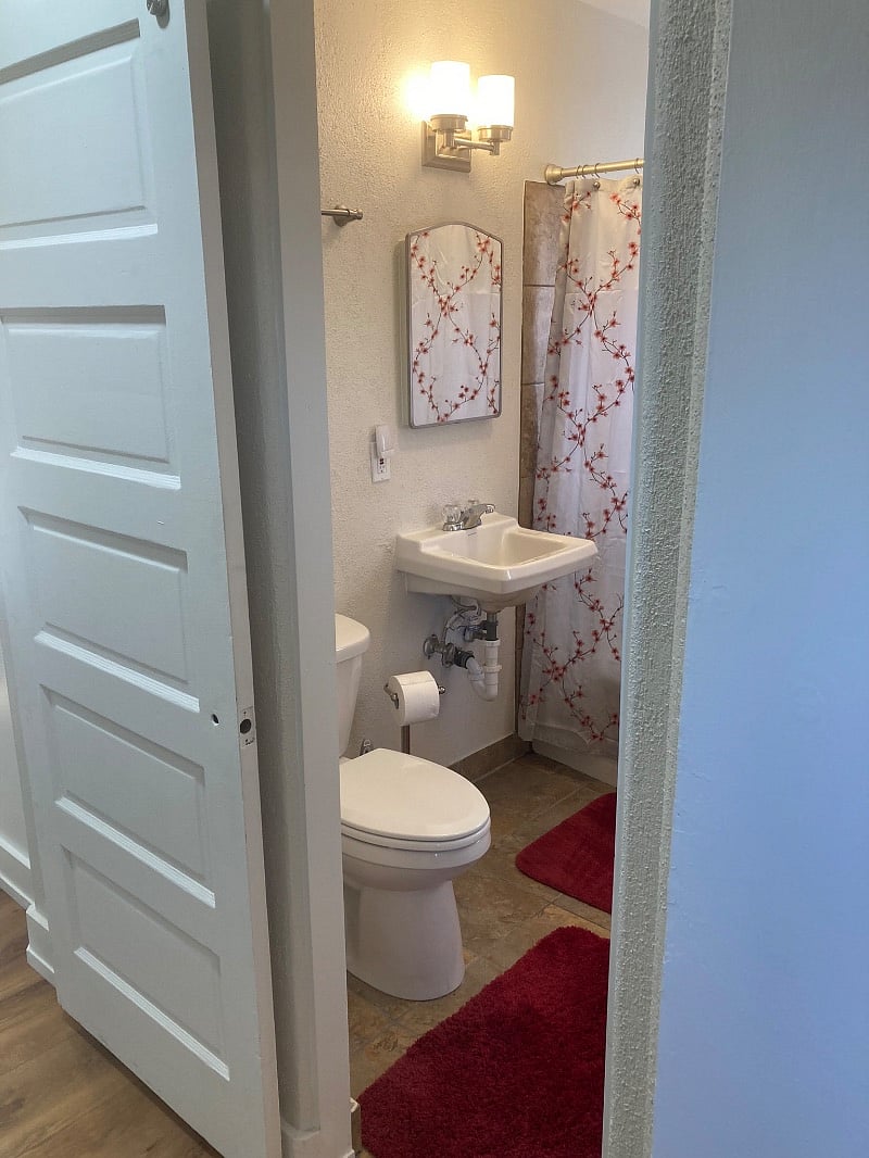 Barn door to the bathroom