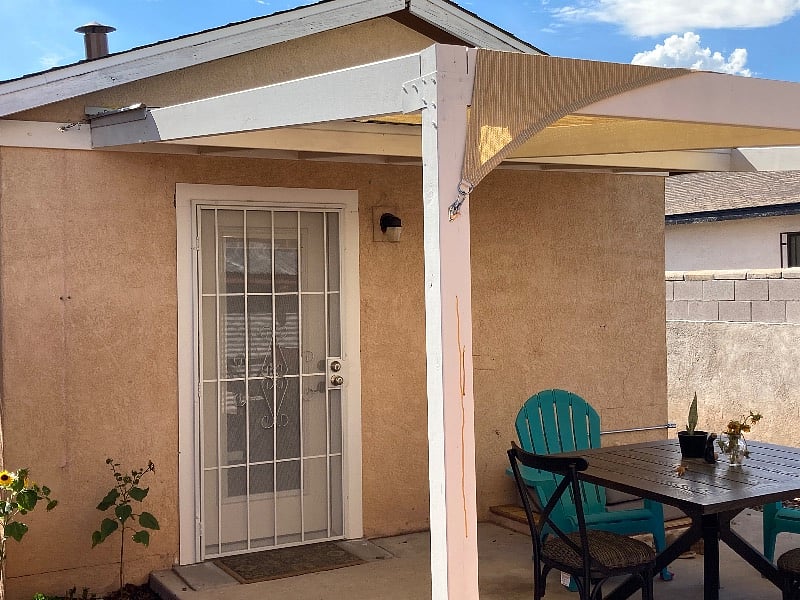 Southeast facing patio with shade sail