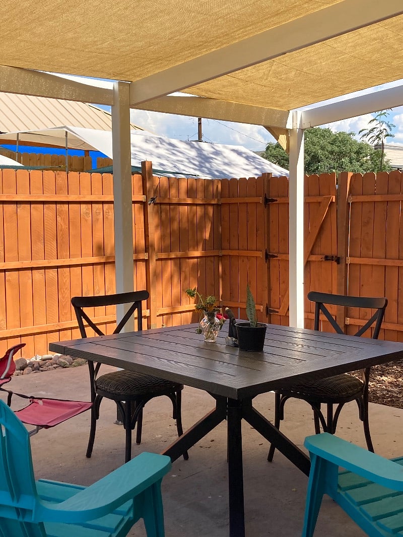 South east facing patio with 6 foot fence for pets and privacy
