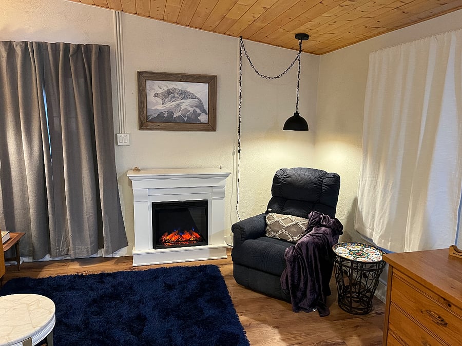 Cozy ambiance with the electric fireplace if you like. 