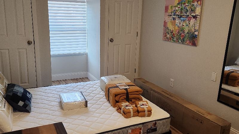 New bedding on queen bed