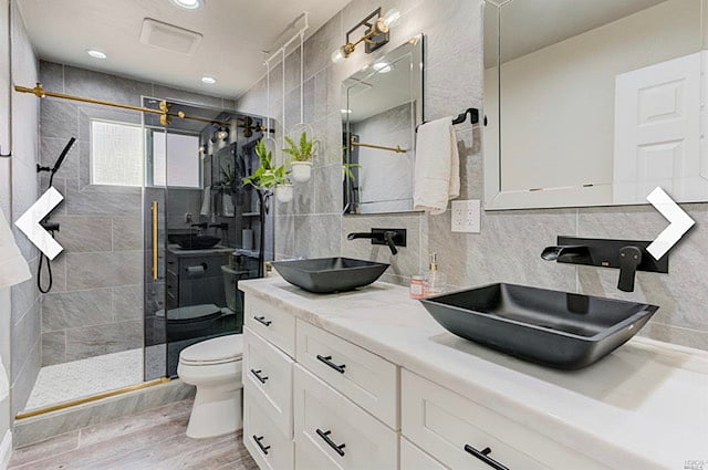 Large Shared Bathroom with 3 shower heads.