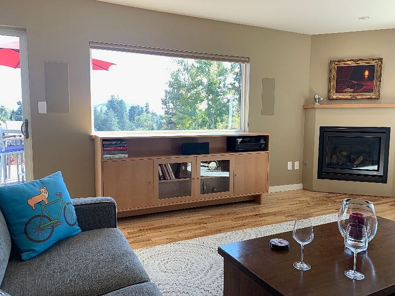 East views of Pilot Butte above the motorized TV cabinet