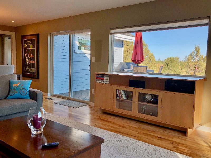 Motorized TV lift in cabinet means the TV is there when you want it - and gone when you don't.