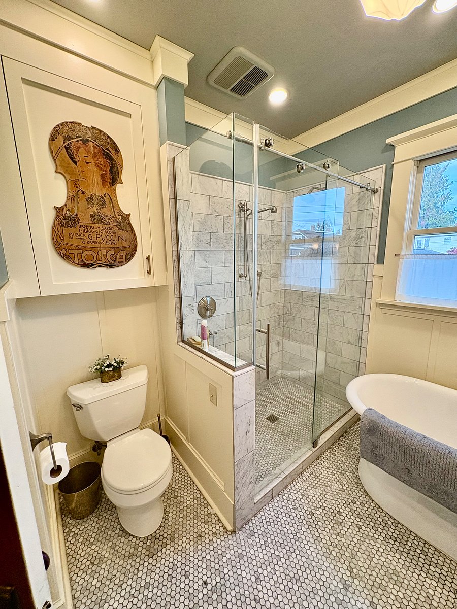 Upstairs bathroom with walk in shower
