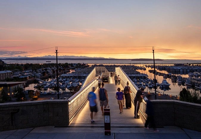 Pedestrian bridge to waterfront just steps away from home.